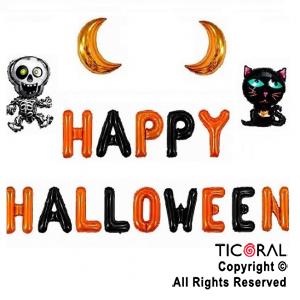 GLOBO METALIZADO FRASE HAPPY HALLOWEEN MAYUSCULA Y FIGURAS 18 PIEZAS (219-28)